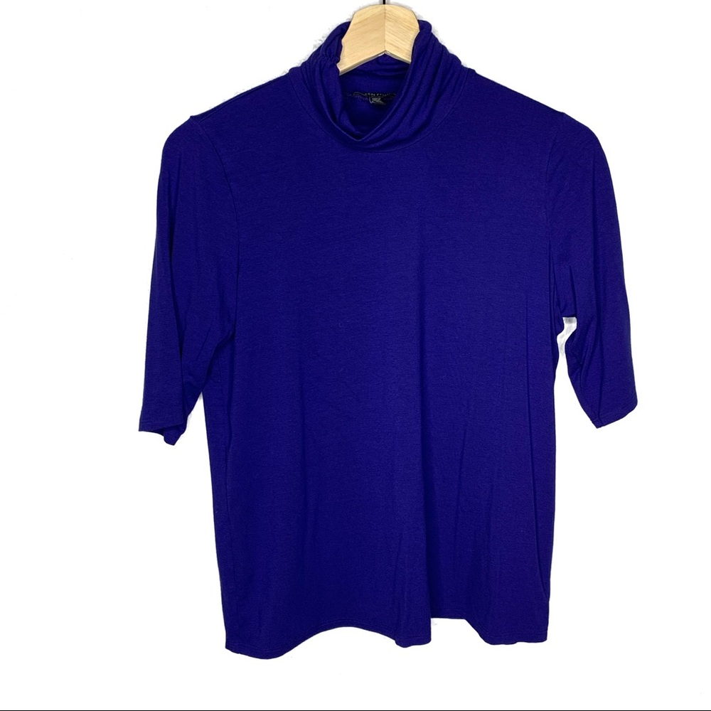 Eileen Fisher blue cowl neck short sleeve blouse